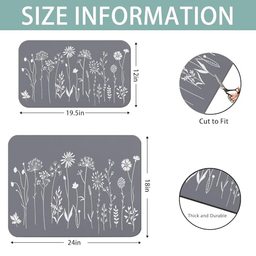 Dish Drying Mat 2 (Grey Flower / 2-Pack)