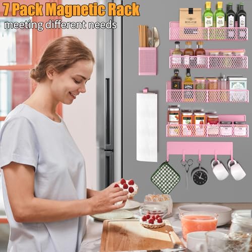 Magnetic Spice Rack for Refrigerator (Pink / 7 Pack)