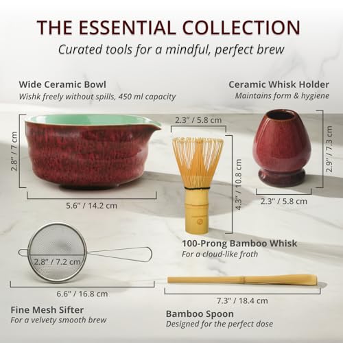 Premium Matcha Whisk Set with Spouted Ceramic Bowl