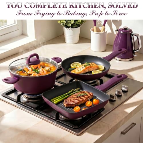 Pots and Pans Set Nonstick (Purple)