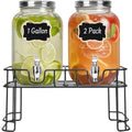 2 Pack 1 Gallon Glass Drink Dispensers with Ice Core for Party (1 Gallon with Wooden Lid)