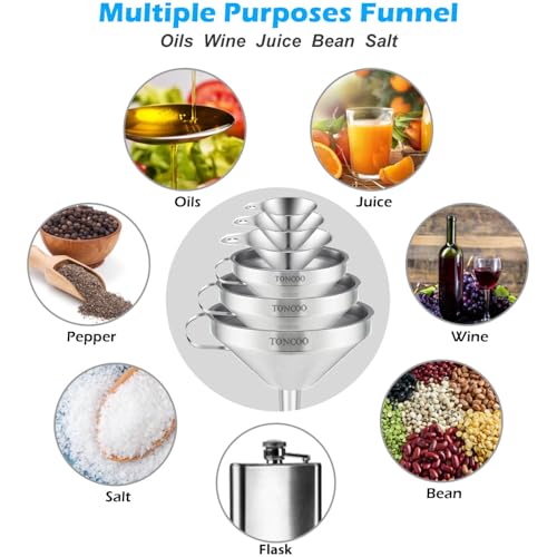 6 Pack Stainless Steel Funnels for Kitchen Use