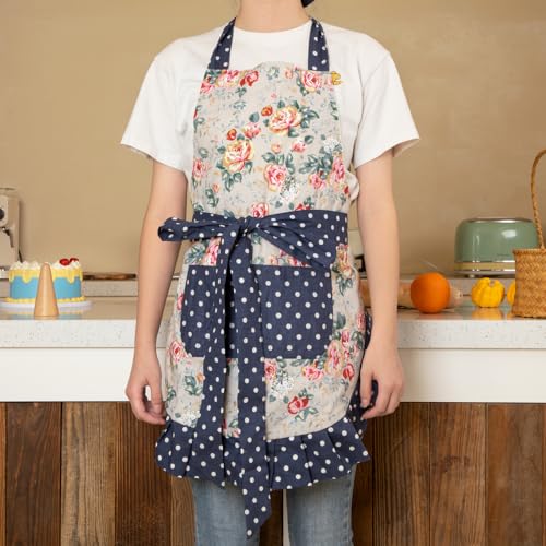 Kitchen Aprons with Pockets for Mother and Daughter (Floral Quarry Bloom)