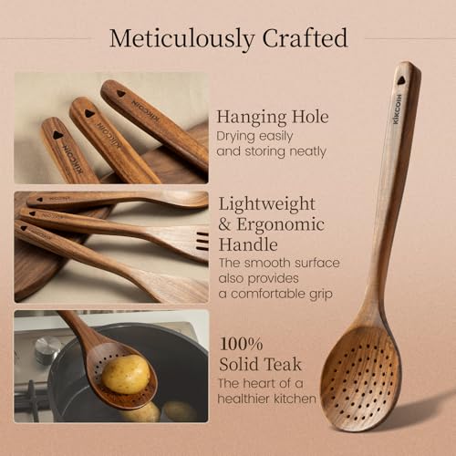 7 PCS Durable Natural Teak Wooden Cooking Utensils Set (7-Piece Set)