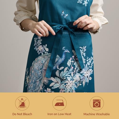 Aprons for women with Pocket 100% Cotton Pack of 1 (011 - Peacock Utopia - Deep Sea)