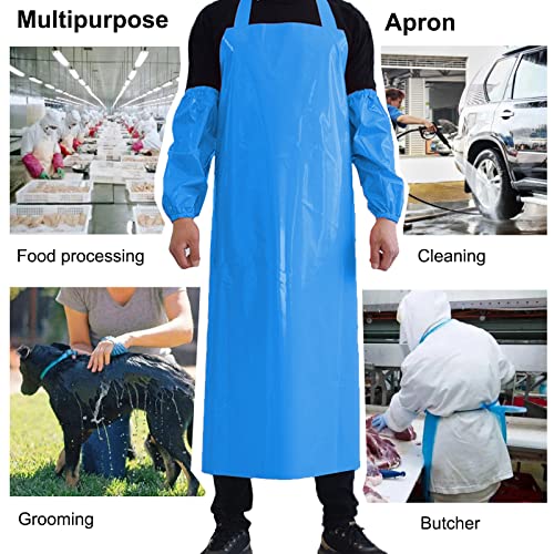 Waterproof Oil Proof Bib Apron Utility Apron Chemical Resistant Apron with Sleeve Work Apron Ultra Lightweight (Blue)