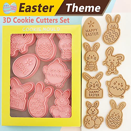 8 Pcs Cookie Cutters Set 3D Holiday Cookie Cutters for Party Baking Decoration (Easter (8 Pcs))