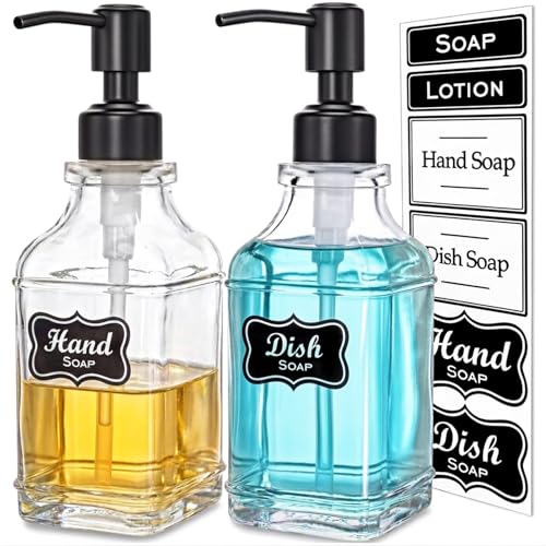 2Pack Hand & Dish Glass Soap Dispenser with Black Rust Proof Pump (Matteblack)