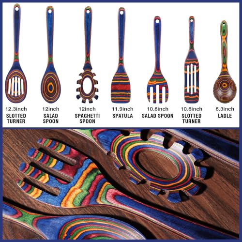 Wooden Spoons for Cooking (Rainbow-A)