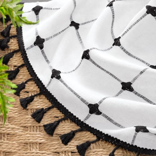 Boho Blackout Black Plaid Curtains 84 Inch Linen Blend 2 Panels (Black Plaid / 52"W x 84"L (Pack of 2))