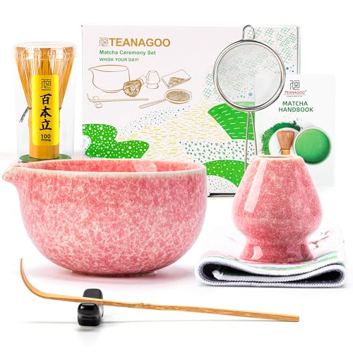 Matcha Whisk Set (Pink / 7 pcs/set, Bowl with Pouring Spout)