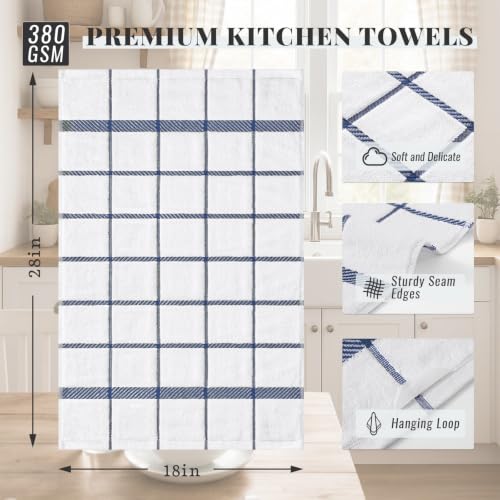 Terry Stripe Kitchen Towels 18"x28" (Stripe Navy Blue / 18 x 28 - 6 Pack)
