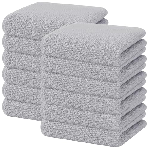 100% Cotton Waffle Weave Kitchen Dish Towels 12 (Light Gray / 13 X 28 - 12 Pack)