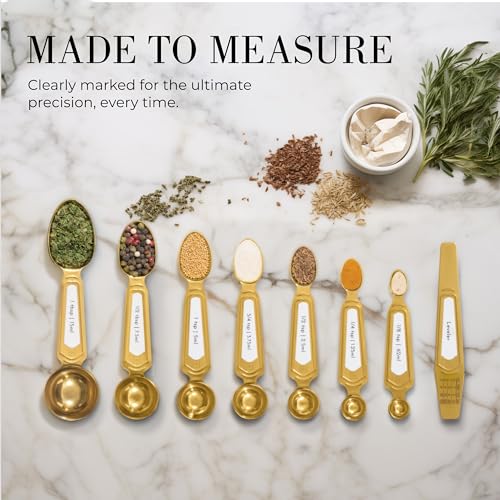 White and Gold Measuring Spoons with Leveler (White & Gold)