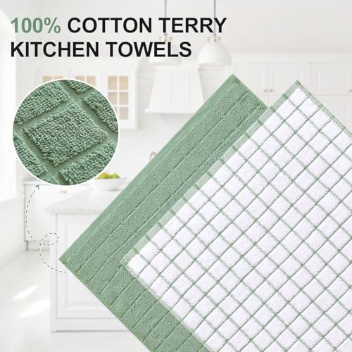 Large Premium Cotton Kitchen Towels 16"x 28" (Grass Green / 16" X 28" - 12 Pack)