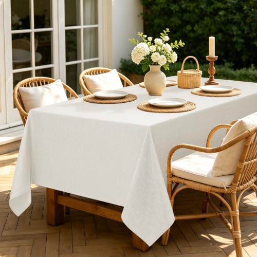 Faux Linen Farmhouse Table Cloth 60"x84" for Rectangle Table (Ivory / 84" x 60" (Rectangular))