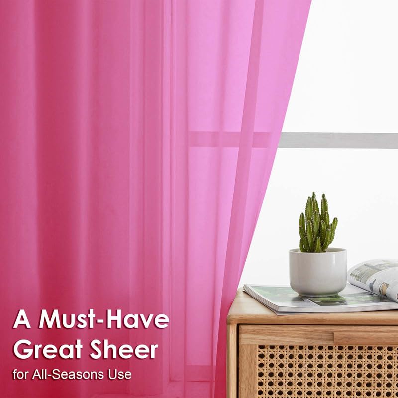 Hot Pink Sheer Curtains 96 Inches Long 2 Panels (Hot Pink / 42"W x 96"L (Pack of 2))