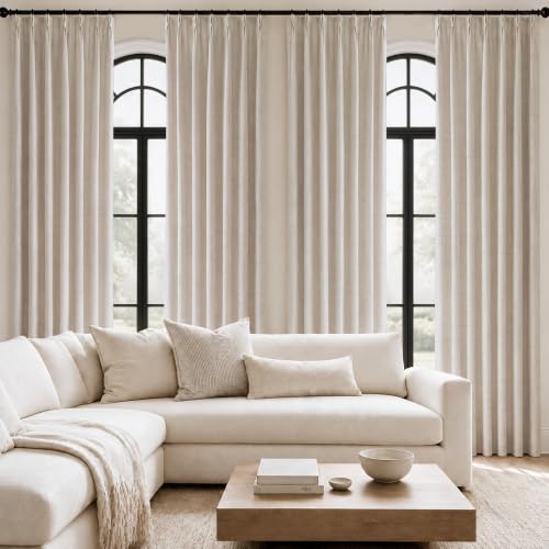 Pinch Pleated 100% Blackout Linen Curtains for Living Room 90 Inch (Beige/Linen 100% Blackout / 40"W x 90"L (Pack of 2))
