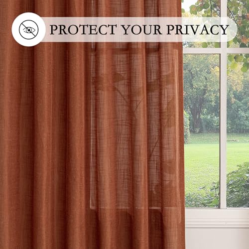 Sheer Linen Curtains 63 Inch Length for Bedroom (50"W x 63"L (Pack of 2) / Terracotta)