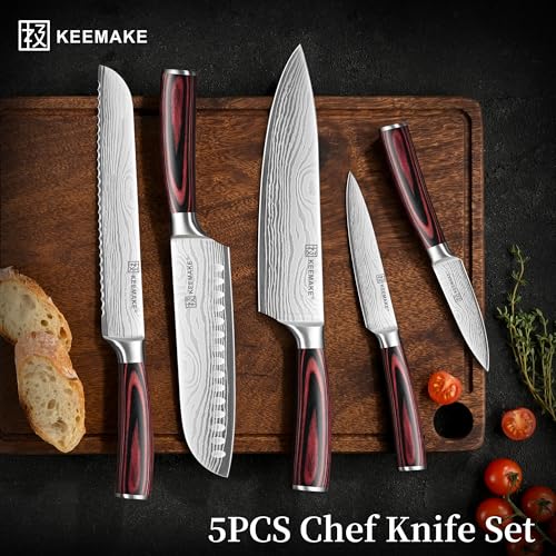 5 Pieces Kitchen Knife Set (Red 5pcs)