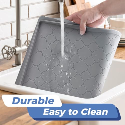 Under Sink Mat 31" x 22" Waterproof Silicone Cabinet Kitchen Liner (White / 22"w x 31"l)