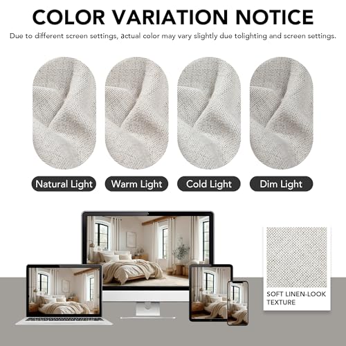 Pinch Pleated 100% Blackout Linen Curtains 84 Inch for Living Room (Natural White/Linen Total Blackout / 40"W x 84"L (Pack of 2))