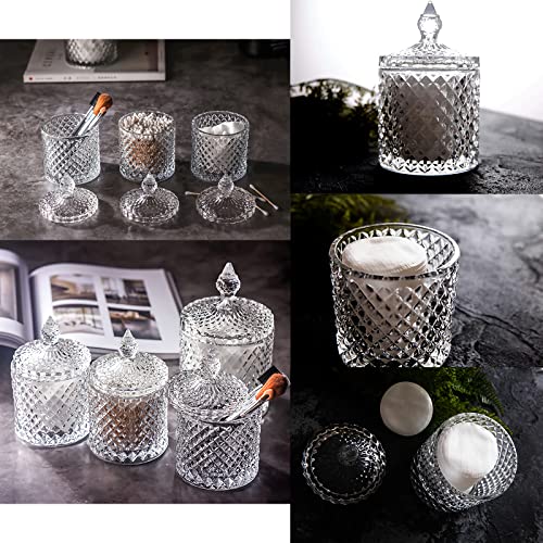2 Pack Qtip Holder Thick Glass Apothecary Jars with Lid for Bathroom Decor Storage Organizer for Cotton Swabs (10 oz (2 pack) / Clear)