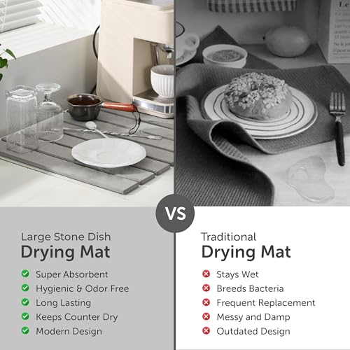 Large Stone Dish Drying Mat for Kitchen Counter (LightGray / 24" x 16")
