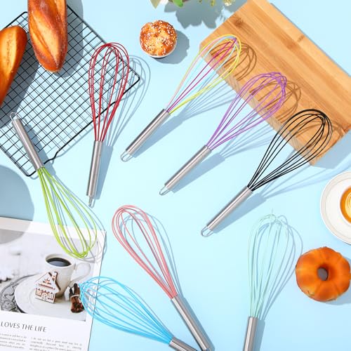 16 Pcs 8 Inch Whisks Bulk for Cooking Silicone Whisks Non Scratch Stainless Steel Hand Coated Metal Heat Resistant Egg Beaters for Classroom Cook Party Favor Gift Supplies (8 Inch)