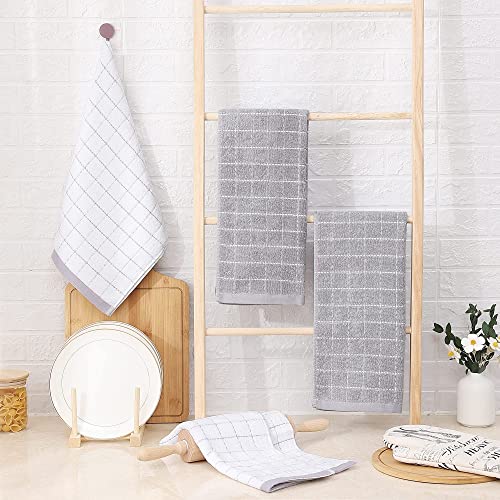 100% Cotton Terry Kitchen Towels (White and Light Grey / 13 X 28 - 8 Pack)