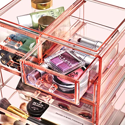 7 Drawer Makeup Organizer with Small & Wide Drawers (Pink / 3 Large, 4 Small Drawers)