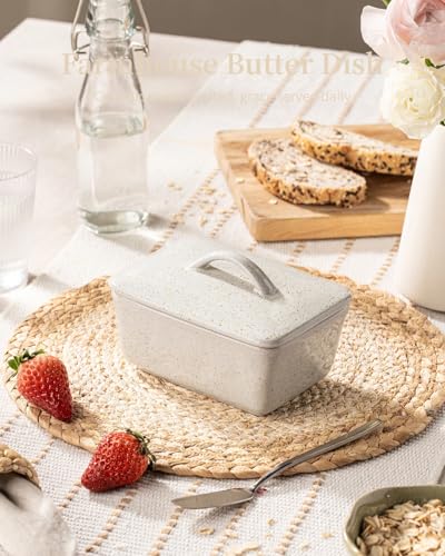 Ceramic Butter Dish with Lid for Countertop (Gray)