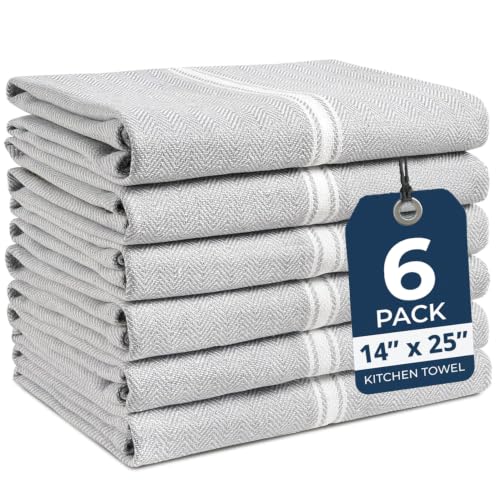 Tea Towels 100% Cotton Absorbent Lint (06 Pack / 04: Grey Chambray)