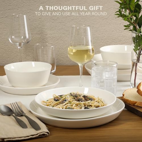 Summer Shades 16 Piece Plates and Bowls Dishes Service for 4 Porcelain Dinnerware Set (White (White Summer Shades) / Service for 4 (16pcs))