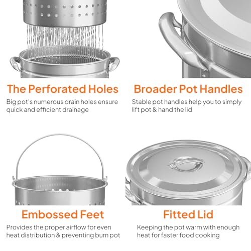50QT Turkey Fryer Pot with Steamer Basket (50 Quarts)
