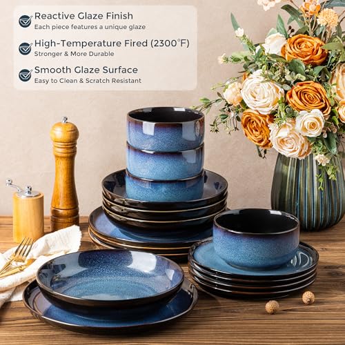 Ceramic Dinnerware Sets for 4 (Modern-Blue / Service for 4 (16pcs))