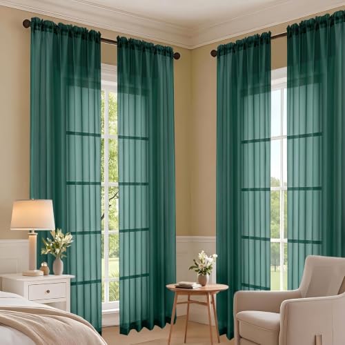 Hunter Green Sheer Curtains 120 Inches Long 2 Panels Set (Hunter Green / 59"W x 120"L (Pack of 2))