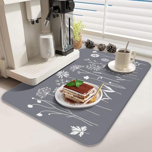 Dish Drying Mat 2 (Grey Flower / 2-Pack)
