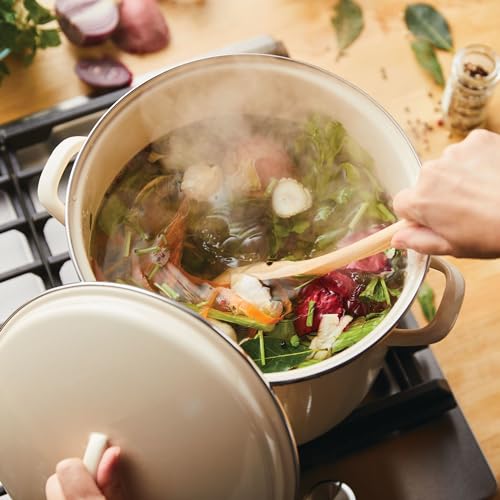 Enamel-on-Steel Induction Stockpot with Lid, 12-Quart, Almond (Almond Cream)