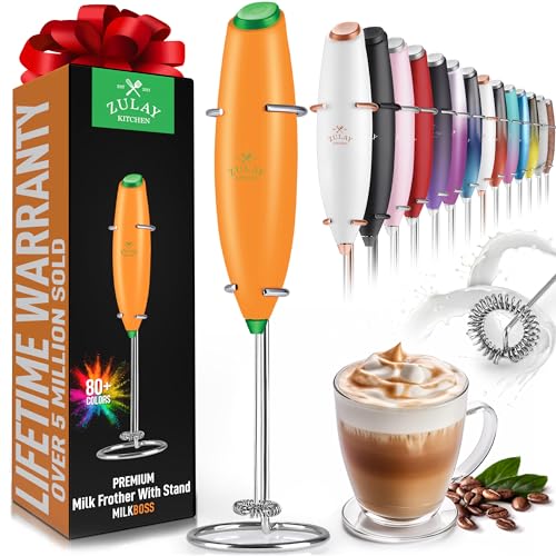 Zulay Powerful Milk Frother for Coffee with Upgraded Titanium Motor (Jet Orange / OG Frother)
