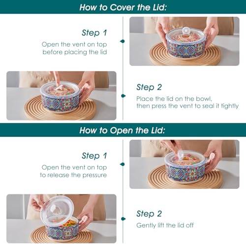 SIMI 36 oz Ceramic Bowls with Lids Set of 4 (Bohemian / 36 OZ (Set of 4))