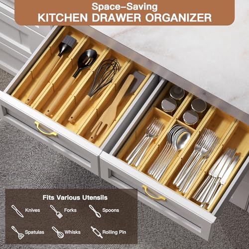 4 Packs Bamboo Drawer Organizer 2 pieces 12.6 * 6inches and 2 pieces 12.6 * 3.2inches (4 pieces 12.5X3.1)
