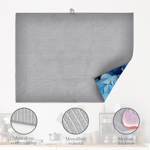 Blue Hydrangea Flower Dish Drying Mats 18x24 Inch (Blue Hydrangea Flower)