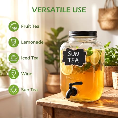 1 Gallon Drink Dispensers for Parties (Black-Stainless Steel Faucet)