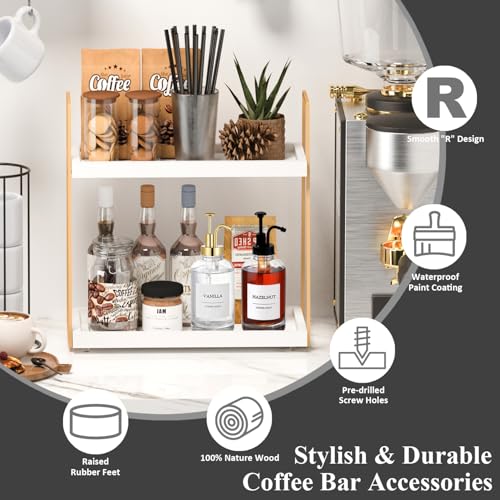 Coffee Bar Organizer for Countertop (White+gold)