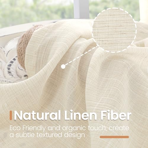 Beige Linen Semi Sheer Curtains 42X40 Inch Length 2 Panels (Light Beige / 42"W x 40"L (Pack of 2))