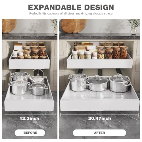 4 Pack Pull Out Cabinet Organizer 22" Deep (White / 22"D x 12.3"-20.5"W(4Pack))