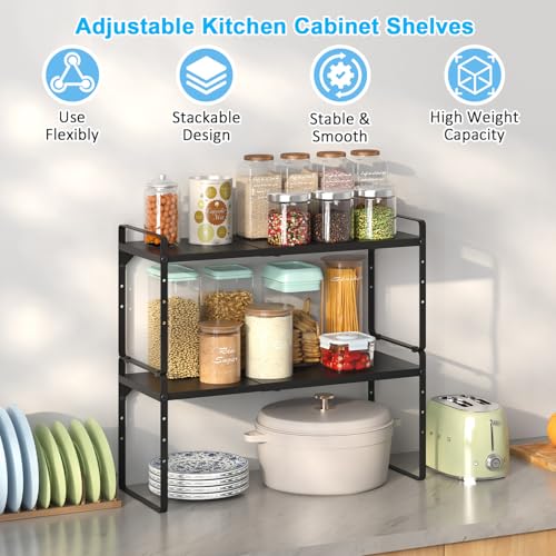 15.5 to 25.5 Inch Kitchen Cabinet Shelf Organizers (3 Pack:15.5"-25.5"Long / Black)