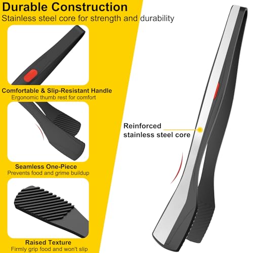 Silicone Kitchen Tongs for Cooking (Black)