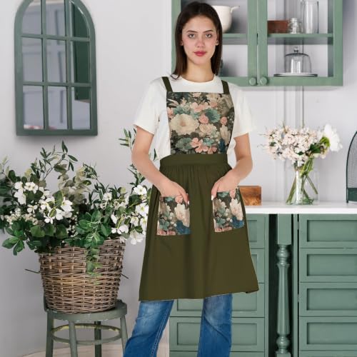 Aprons for Women with Pockets (Olive Green)
